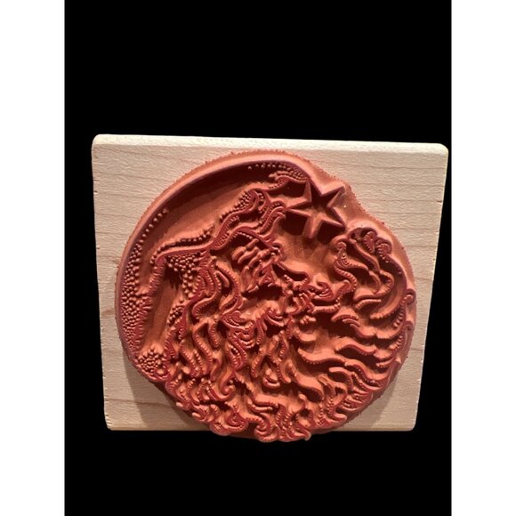 Vintage Cynthia Hart Rubber Stampede Christmas Santa Claus Side Profile Crescent - Picture 2 of 5